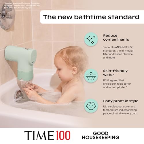 Canopy Baby Bath Tub Filter – Gentler Water Filtration for Delicate Skin | Reduces Chlorine & Irritants | BPA-Free Silicone Spout Cover | Easy Tool-Free Install | Activated Carbon Filtration