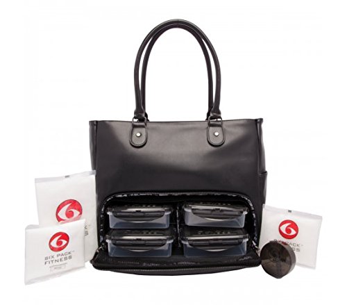 6 Pack Fitness Renee Leather Tote with Insulated Meal Management System, Black (25405) - Thumbnail 2
