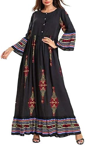 CRYYU Women Kaftan Long Sleeve Casual Maxi Dress Dubai Muslim Abaya Long Dress