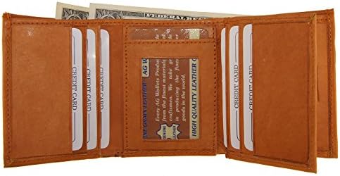 AG Wallets Genuine Cow Leather Trifold Wallets With Center ID Flap (Tan)