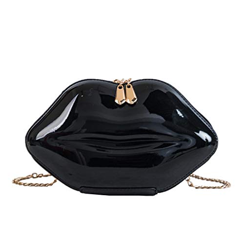 JEssie Women Lips-shaped Crossbody Bags Evening Wedding Clutch Purses Leather Lip Purses Vintage Banquet Handbag (Black)