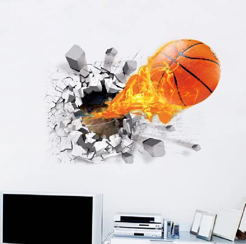 3D Basketball Inspiration Wall Sticker 3D Basketball Sticker Lifelike Basketball Decoration Cartoon Children's Room Wall Painting