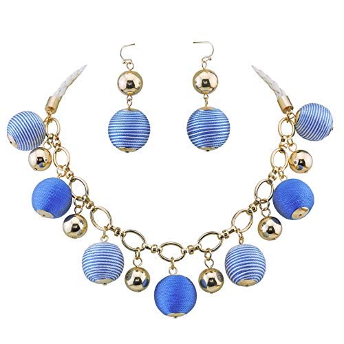 Bocar Fashion Collar Necklace with Thread Ball Pendant Necklace for Women (NK-10491-blue)