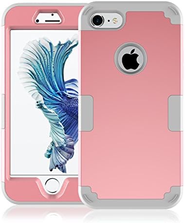 iPhone 7 Case, Speedup Hybrid Heavy Duty Shockproof Full-Body Protective Cover Case 3-Piece High Impact Hybrid Defender Case for Apple iPhone 7 (2016 Released) (Pink + Grey)
