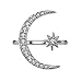 Yuren Opening Ring Crescent Shape Rhinestone Finger Band Half Moon Sun Star Artificial Diamond Inlay Engagement Ring (Silver)