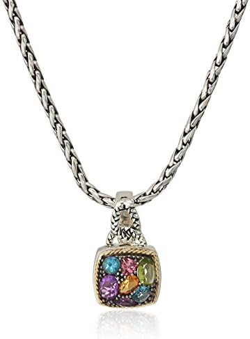 EFFY Womens 925 Sterling Silver/18K Yellow Gold Amethyst, Blue Topaz, Citrine, Pink Tourmaline, Peridot Pendant Necklace, Multi, 18
