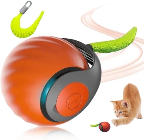 ShengQiu Speedy Tail 2.0 Cat Toys, Interactive Cat Ball Toy, Moving Cat Toys for Indoor Pets, Rechargeable Interactive Toys for Cat, 360° Smart Automatic Rolling Balls with Tail, Orange
