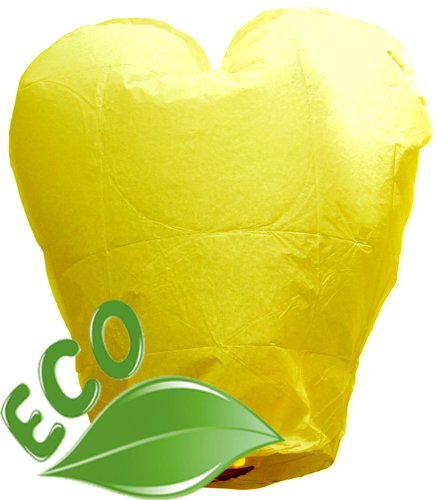 Just Artifacts ECO Wire-Free Flying Chinese Sky Lanterns (Set of 10, Heart, Yellow) - 100% Biodegradable, Environmentally Friendly Lanterns!