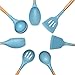 IQUONA Kitchen Utensil Set - 7 Piece Natural Acacia Wood Silicone Spatulas - Heat Resistant - Organic Wooden Handled Spatulas & Spoons - Nonstick Kitchen Tools & Gadgets - French Cooking Utensils