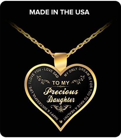 Daughter Gift From Dad - To My Precious Daughter Inspirational Jewelry Gold Necklace Heart Pendant - Perfect for Birthday Mother's Day Parent's Day Special Occasion Anniversary - Grandma Sister Women