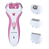 HILLPOW 4 in 1 Lady Rechargeable Cordless Hair Removal Kit (Electric Shaver, Epilator, Callus Remover,Hair Clipper ) with 2 Mode Power Switch for Arm, Underarm, Bikini Line & Legs