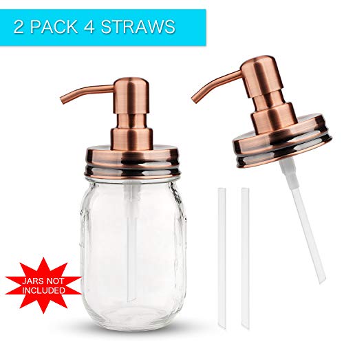 KEEGH Lotion Dispenser Lids,Mason Jar Soap Dispenser Replacement Pump Made of Rust Proof Stainless Steel,Bathroom Kitchen Accessories (Red Copper)