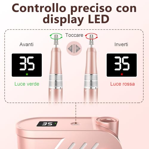 Enniewi Professional Nail Drill 35000RPM, Electric Nail File, Manicure and Pedicure, Electric Drill for Removing Gel/Nail Polish, Pink