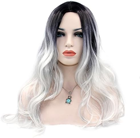 Silmei Black&amp;Gray Long Wavy Lady Fashion Daily Heat Resistant Hair Wig