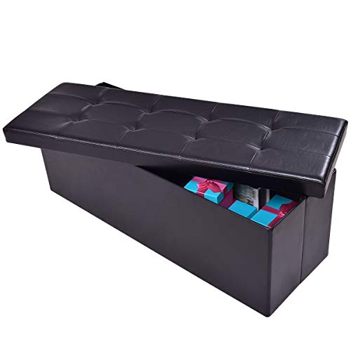 AuAg  43" Folding Storage Ottoman Bench Faux Leather Toy Box/Chest Coffee Table/Foot Rest/Storage Easy to Assemble (Black, 43") - Thumbnail 2