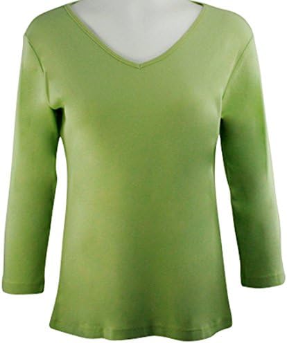 Katina Marie Green Colored 3/4 Sleeve V-Neck Cotton Top