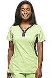 Purple Label Yoga Women's Jessi 2270 Knit Side Panel Y-Neck Top by Healing Hands Scrubs- Lime Zest/Pewter- S