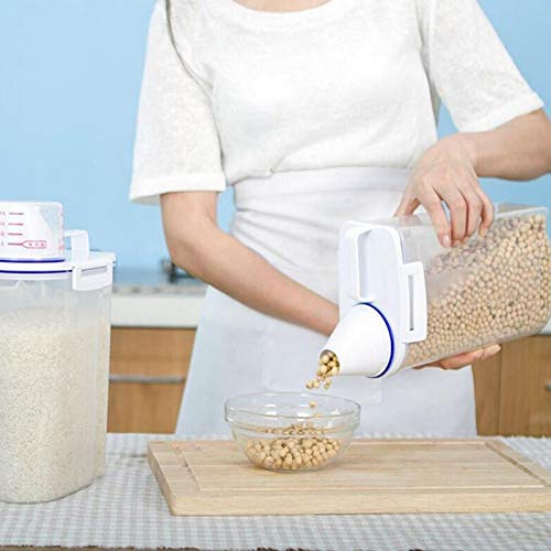 JISETY Storage Convenient Organizer Rice Bucket Grain Container Cereal Bean Sealed Box with Measuring Cups