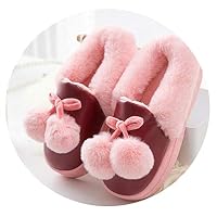 PilotageAuto High Heels Thick Bottom Cotton Towing PU Waterproof Cartoon Lovely Home Warm Cotton Slippers,Pink,9
