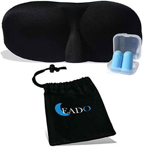 Luxury Antibacterial Silk Sleep Mask for Deep Sleep, Travel, Meditation &amp; To Keep The Light Out! Contoured Shape Eyeshade, Including FREE Earplugs and Carrying Bag - Black