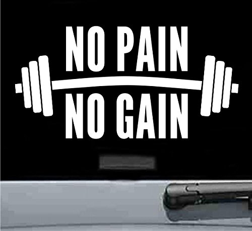 JS Artworks No Pain no gain Vinyl Decal Sticker Gym Fitness Workout Cardio (White)