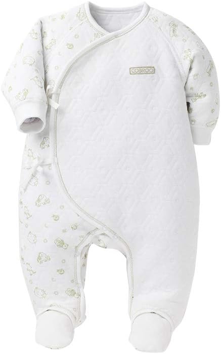 COBROO 100% Cotton Newborn Footie Pajamas with Mittens Side-Belt Infant Footed Sleeper Cozy Warm Baby Outfits 0-6 Months