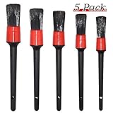Detailing Brush Set - 5 Different Sizes Premium Natural Boar Hair Mixed Fiber Plastic Handle Automotive Detail Brushes for Cleaning Wheels, Engine, Interior, Emblems, Air Vents, Car, Motorcy
