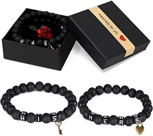 Qunan Chakra Couples Bracelets His and Hers Bracelets Gift 8mm Lava Rock Beads Bracelets Matching Long Distance Relationships Bracelets