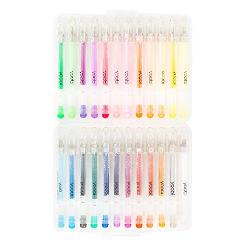 Yoobi Mini Gel Pens 24-Pack & Carrying Case | Multicolor Ink | 1.0mm Medium Tip | School, Home, Office Use