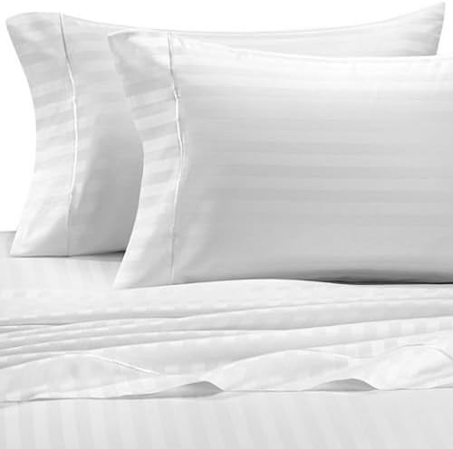 Deluxe’ Striped 3 Peices Bed Duvet Cover Set 100 Percent Egyptian Cotton Fine Single Yarns 1200 Thread Count Features Indulgently Soft Surface with a Lovely Sheen!! Set Includes; One Duvet Cover + Two pillow Shams (King, White)