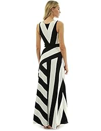 PattyBoutik - Vestido largo para mujer, cuello en V, a rayas