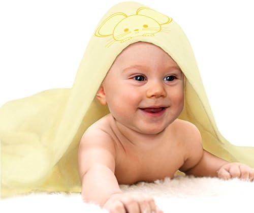 Unique Gift HutUnique Gift Hut Baby & Toddler Hooded Towel, 35"x35", Extra Soft and Large Bath Towel with Hood, Cute Mouse Kawaii Style Animal Face Yellow Hooded Towel,Comfy and Durable for Boys and Girls