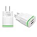 Power-7 Wall Charger 2-Pack 2.1A/5V 10.5W Dual Port USB Adapter Plug for Samsung Galaxy S8 Plus S7 S6 Edge, iPhone 7/6S Plus, iPad, HTC, LG G6 G5, Google Pixel Nexus, BLU, Android Phone (Black/White)