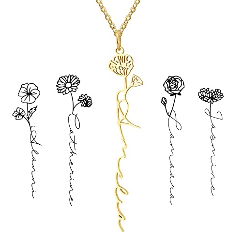 Personalized Birth Flower Name Necklace for Women Girls BFF Any