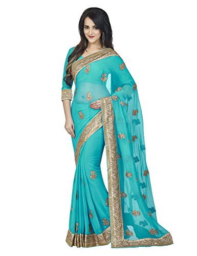 OOMPH! Women's Chiffon Embroidered Saree Embroidered Lace