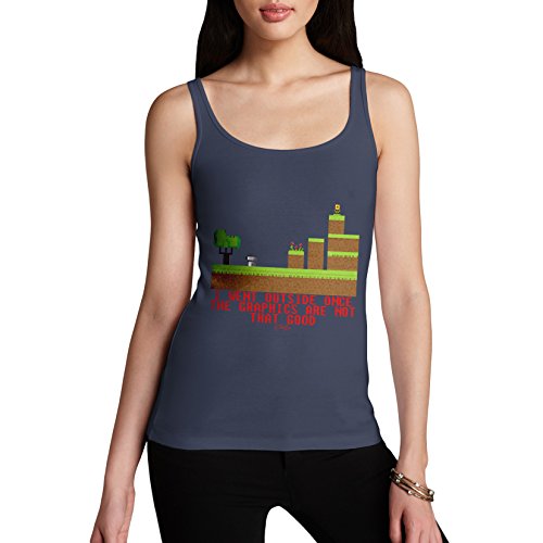 Twisted Envy Women’s I Went Outside Once Tank Top – 100% Cotton Fashion Tank Top Medium Navy