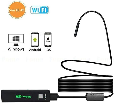 Wireless Endoscope, ZIKO Wifi Borescope Waterproof 8 LED Lights Inspection Camera 2.0 Megapixels HD Semi-rigid Snake Camera with USB Adapter Cable for iPhone iPad Android Tablet PC Laptop(5 Meter)