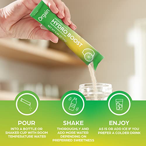ORGAIN ORGANIC HYDRATION PACKETS, ELECTROLYTES POWDER – LEMON LIME HYDRO BOOST WITH SUPERFOODS, VEGAN, GLUTEN-FREE, NO SOY INGREDIENTS, NON-GMO, LESS SUGAR THAN SPORTS DRINKS, 8 COUNT
