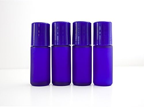 Red Roots Fragrances &amp; Accessories - Blue Frosted Roll On Empty Glass Bottle for Essential Oils - Refillable Roll On - 30 ml - 1 oz - Pack of 4 Bottles