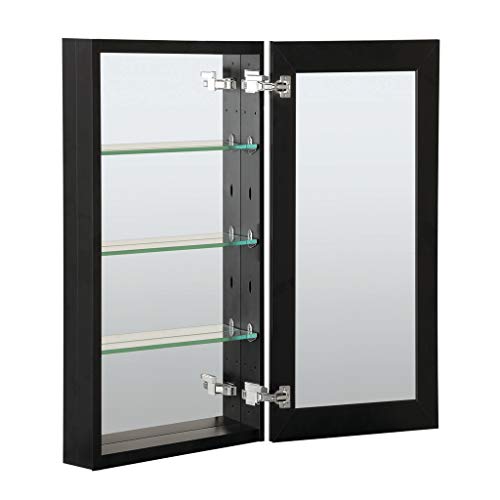 B&C 15"x36" Aluminum Medicine Cabinet with Mirror|Color Black|Bathroom Mirror Cabinet with Adjustable Glass Shelves|Storage Cabinet for Bathroom Recessed or Surface Mounting