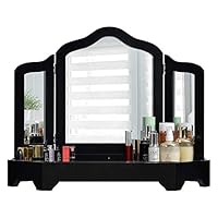 DELMANGO Desktop Vanity Set with Tri-fold Mirror Dressing Table,Rotatable Makeup Mirror Cabinet,Simple Vanity Set Without Table Chair,Black
