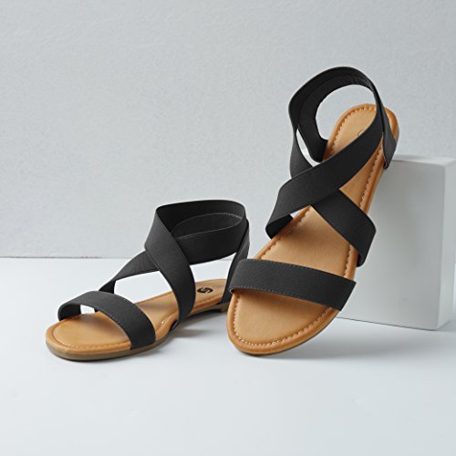 Rekayla Elastic Ankle Wrap Flat Sandals for Women Black 09