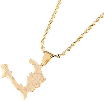 CB Gold JewelryThe Republic of Haiti Map Pendant Necklace Chain Port-AU-Prince Map Jewelry