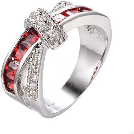 Cosines Jewelry - Red Garnet Ruby CZ Cross Engagement Ring White Gold Bridal Women's Wedding Party Size 10