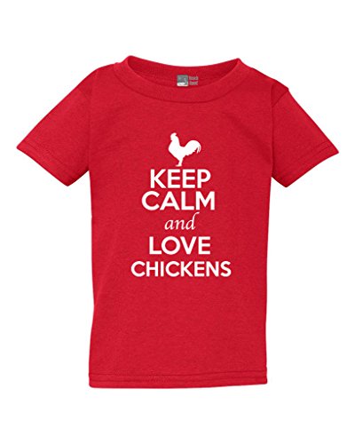 Keep Calm and Love Chickens Rooster Animal Lover Funny Toddler Kids T-Shirt Tee (2T, Red)