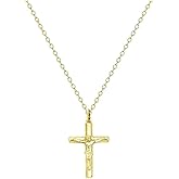 Ritastephens Sterling Silver Gold Tone Round Italian Crucifix Cross Charm Pendant Chain Necklace, 16"