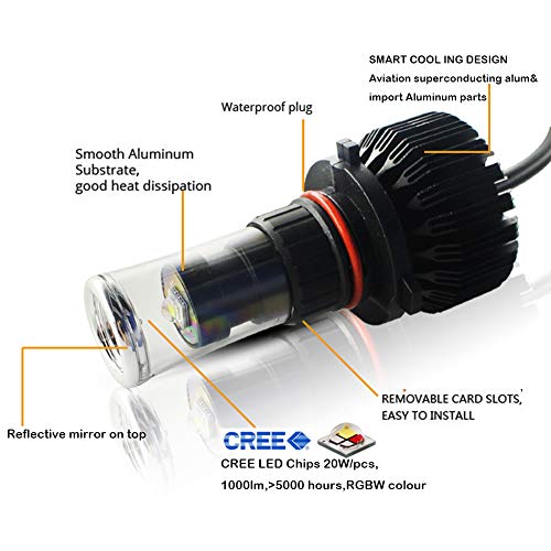 GTINTHEBOX 2PCS Multi-Color RGBW LED Fog Light Driving DRL Lamp Bulb Kit - Wireless Smartphone App-Controlled Bluetooth (H10/9140/9145/HB3/9005/9006)