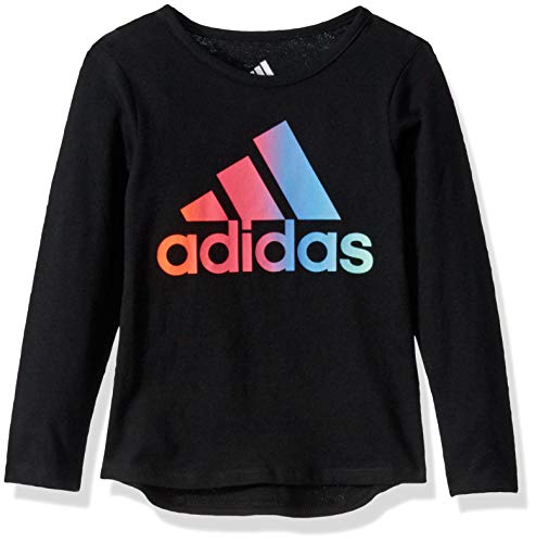 adidas Girls' Little Long Sleeve Drop Tail T-Shirt, Black, 4