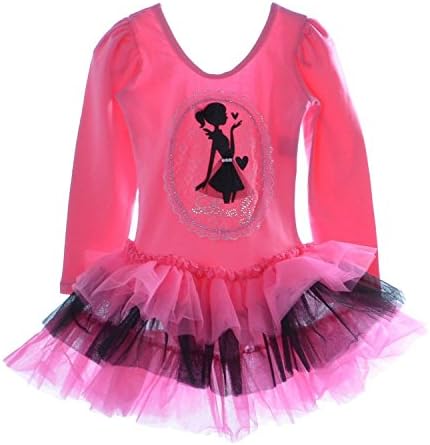 Kids Girl Ballet Tutus Dance Dress 3-8 Years (6-8, Hot Pink Long Sleeve)