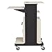 Oklahoma Sound Premium Plus Steel Wheeled AV Presentation Cart with Storage Cabinet, Wire Management Grommets, and 6 Outlet Power Strip, Ivory/Black